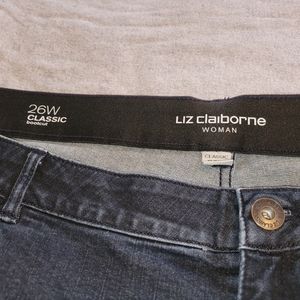 Lis Claiborne bootcut jeans with stretch,  plus size, size 26. Dark blue.